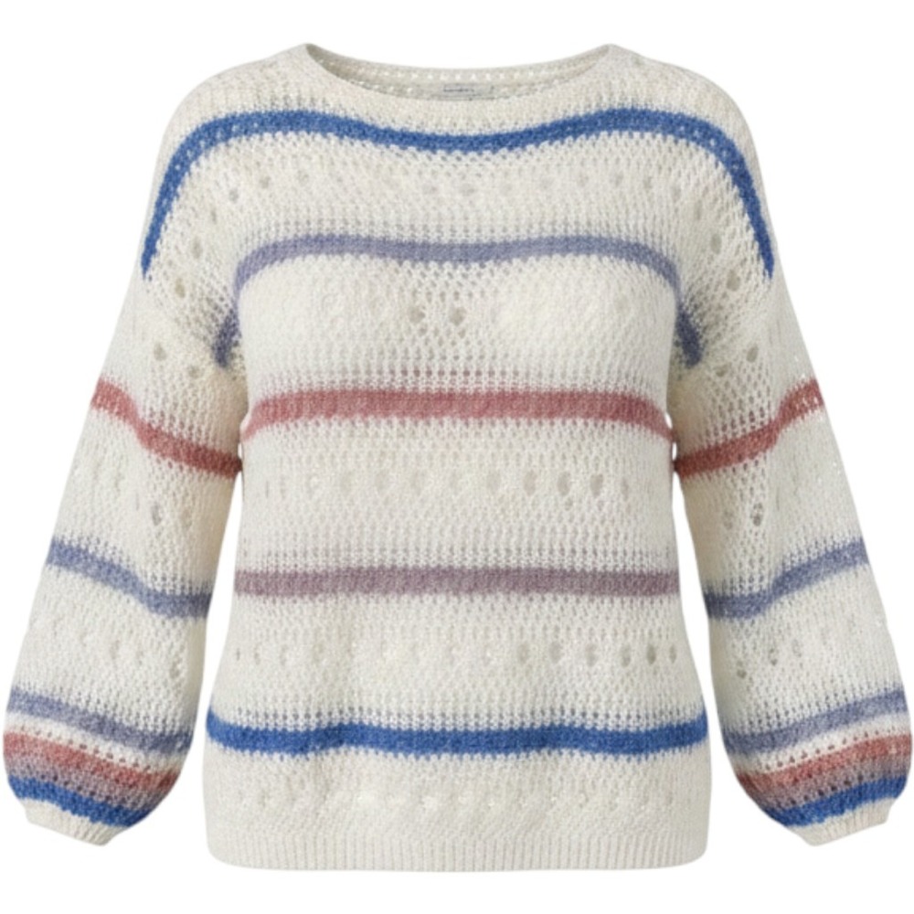 Coastal Grandmother Knit Striped NEW Sweater‎ White Pink Pointelle Crew Neck M